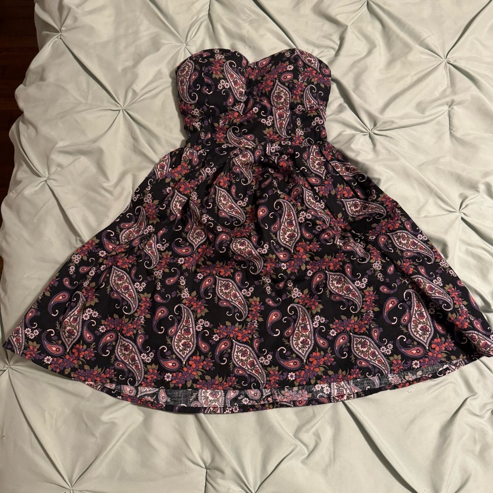 Rue21 Strapless Dress with Paisley Pattern - Black and Pink